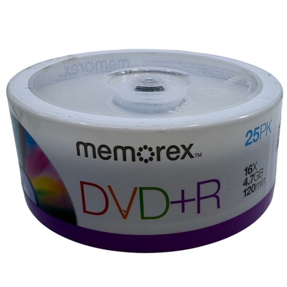 Memorex DVD+R 25 Pack 16X 4.7GB 120min Blank‎ Discs Spindle New Sealed